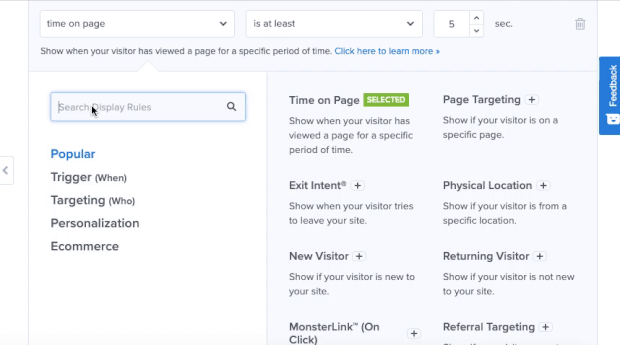 search for a targeting rule - OptinMonster search for a targeting rule