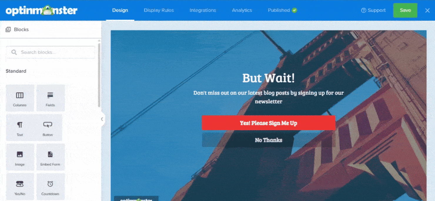 A GIF showing the different tabs in the OptinMonster campaign builder - OptinMonster A GIF showing the different tabs in the OptinMonster campaign builder