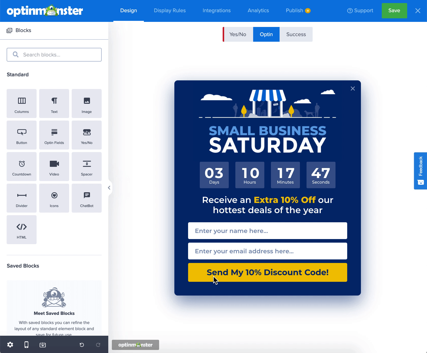 Enable conversion tracking on optin form in the OptinMonster campaign builder. - OptinMonster Enable conversion tracking on optin form in the OptinMonster campaign builder.