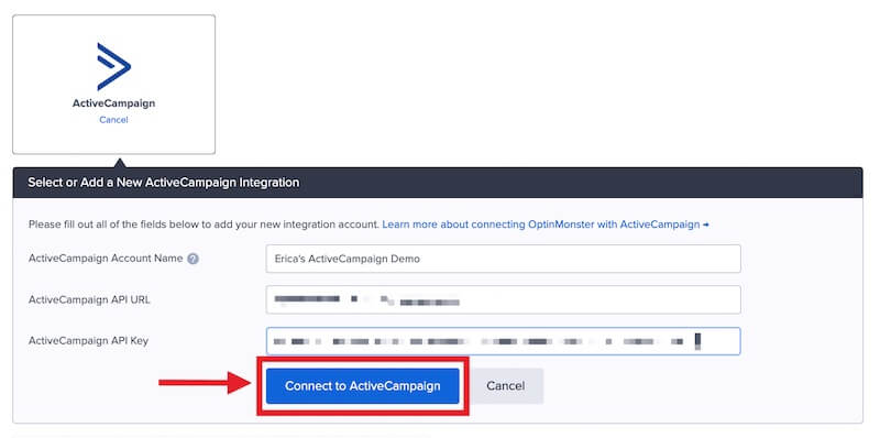 Add ActiveCampaign API URL and API Key. - OptinMonster Add ActiveCampaign API URL and API Key.