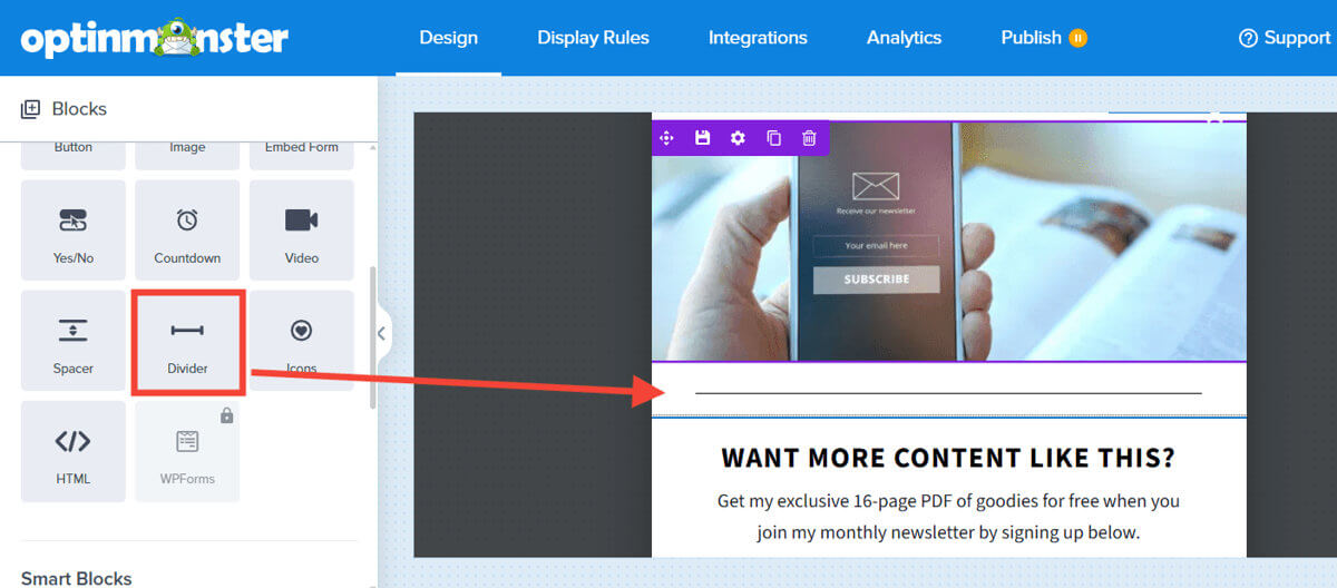 add-divider-block - OptinMonster Add divider block