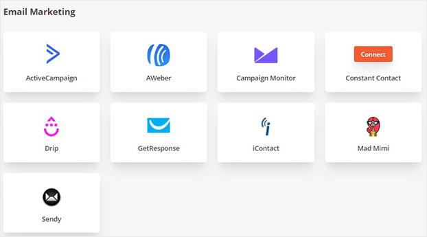 Connect SeedProd to email service provider select - OptinMonster Connect SeedProd to email service provider select