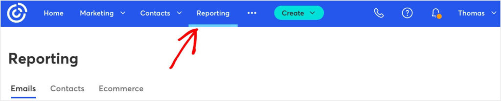 constant-contact-reporting - OptinMonster "Reporting" is in the top menu in the Constant Contact Dashboard.