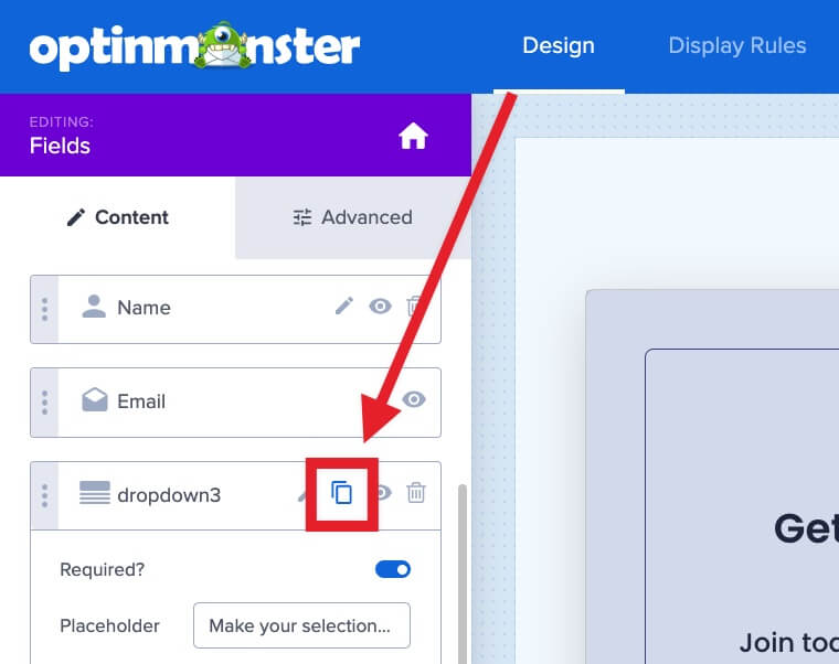 Duplicate an optin form field in OptinMonster. - OptinMonster Duplicate an optin form field in OptinMonster.