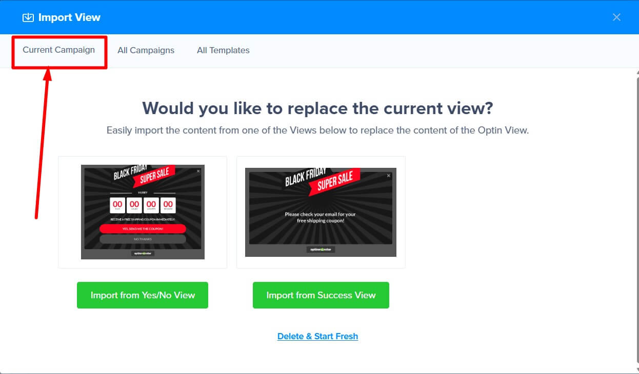 currentCampaign - OptinMonster current Campaign tab