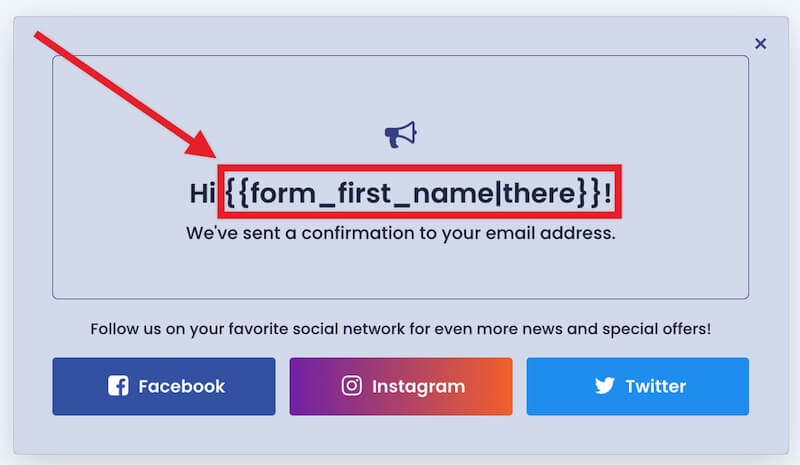 Default Smart Tag example in a Text block. - OptinMonster Default Smart Tag example in a Text block.