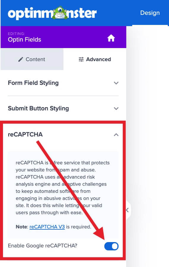 Disable Google reCAPTCHA for an individual OptinMonster campaign. - OptinMonster Disable Google reCAPTCHA for an individual OptinMonster campaign.