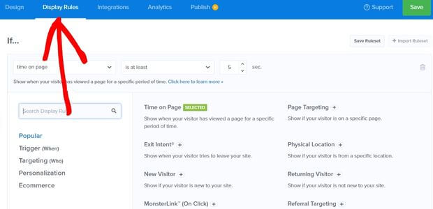 Display Rules - OptinMonster display rules on OptinMonster