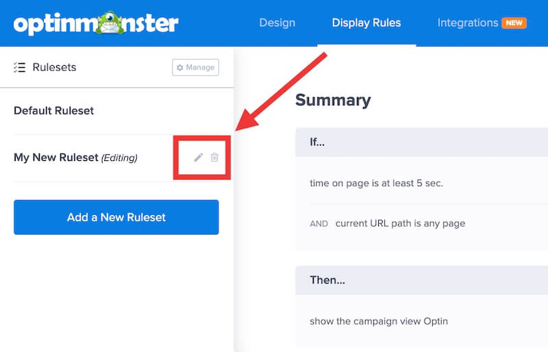 Rename or delete ruleset. - OptinMonster Rename or delete ruleset.