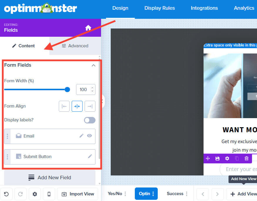fields-block-content-tab - OptinMonster Content tab fields block
