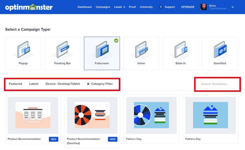 Filter and search from available Fullscreen campaign templates. - OptinMonster Filter and search from available Fullscreen campaign templates.