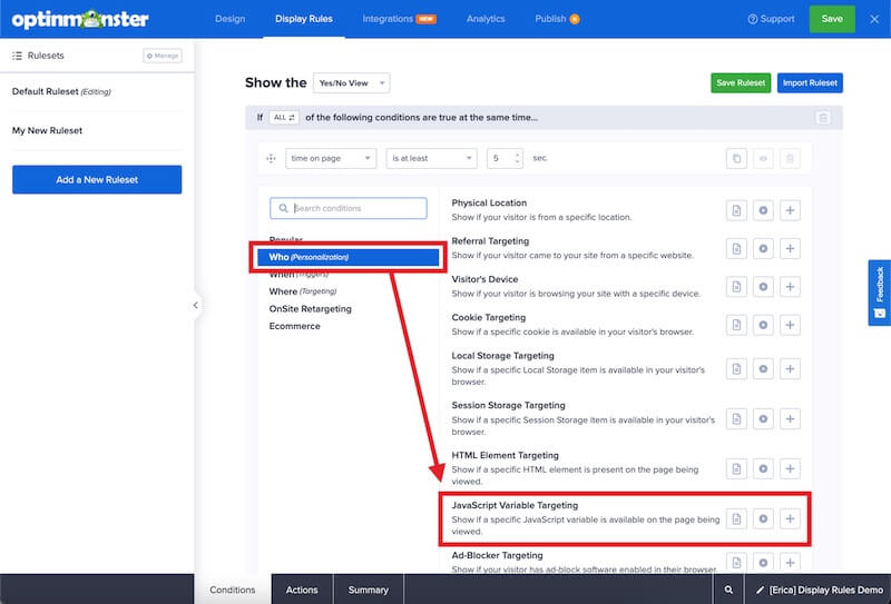 Select the JavaScript Variable Targeting rule. - OptinMonster Select the JavaScript Variable Targeting rule.
