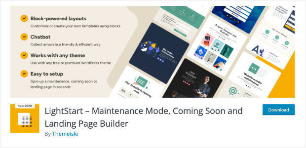 lightstart-coming-soon-maintenance-plugin-wordpress - OptinMonster Screenshot of the WordPress.org page for LightStart: Maintenance Mode, Coming Soon, and Landing Page Builder