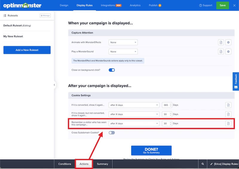 Editing the MonsterChains cookie in OptinMonster. - OptinMonster Editing the MonsterChains cookie in OptinMonster.