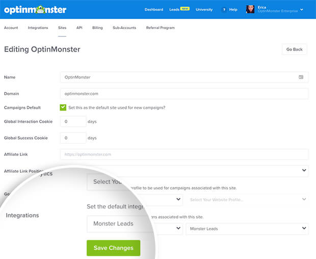 Monster Leads as Default Integration - OptinMonster Monster Leads as Default Integration