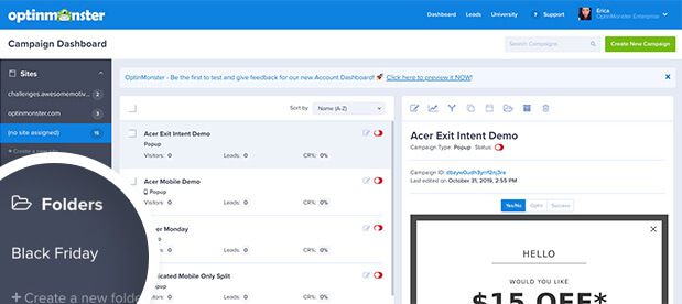 New folder in the OptinMonster Dashboard - OptinMonster New folder in the OptinMonster Dashboard