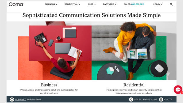 ooma-value-proposition - OptinMonster Screenshot of Ooma homepage, 2023