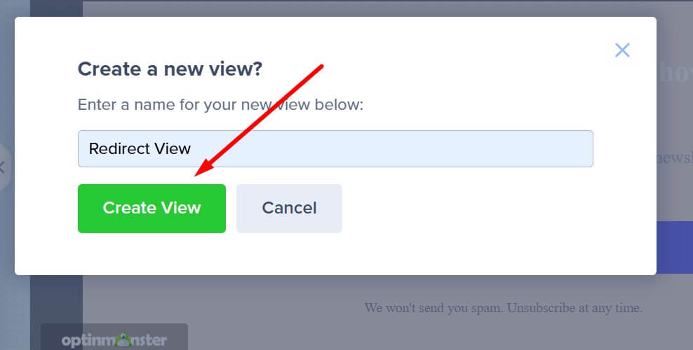 New View Save Button - OptinMonster Screenshot of a popup displaying the "Add New" button.