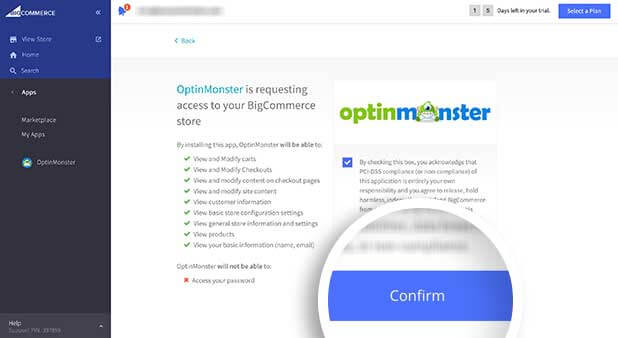 Grant permissions for the OptinMonster app to finish the installation - OptinMonster Grant permissions for the OptinMonster app to finish the installation