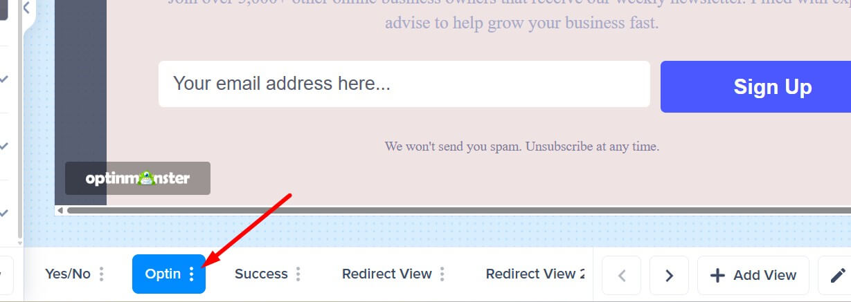 Three dots menu on view item - OptinMonster Screenshot of the three-dot menu on a view item.
