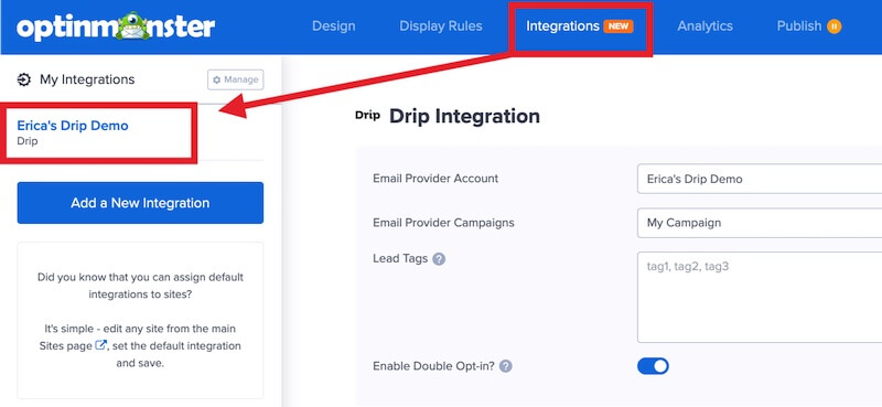 Select Drip Integration. - OptinMonster Select Drip Integration.