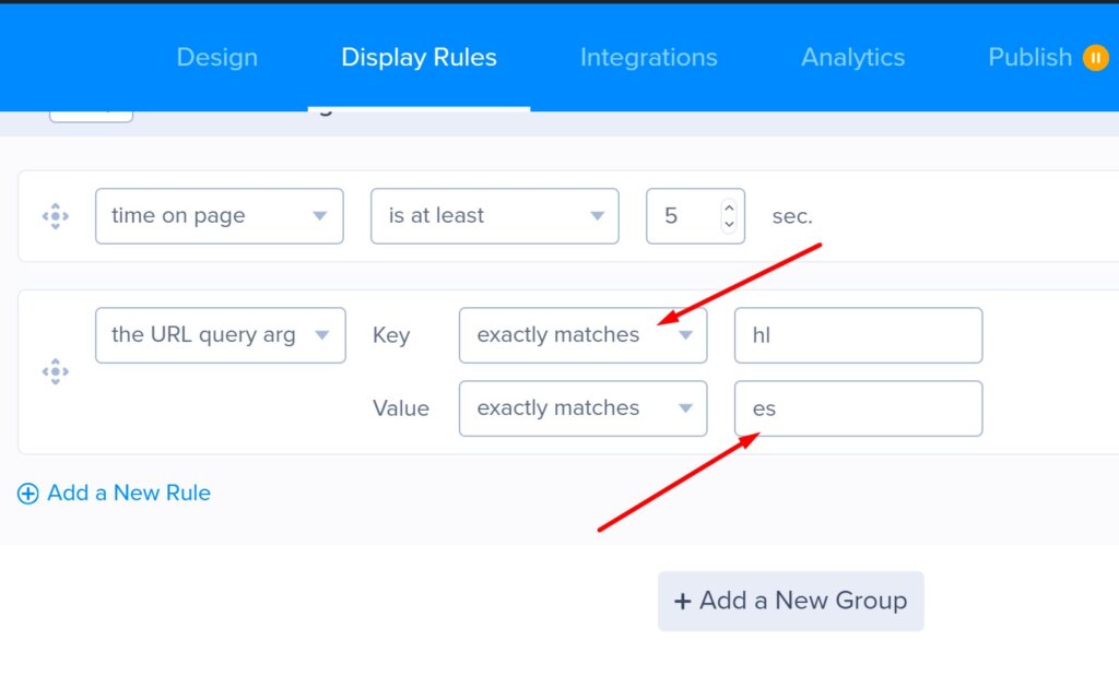t_7 - OptinMonster A screenshot showing query argument targeting to display proper campaign