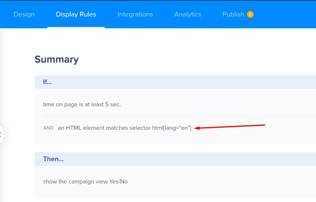 t_9-1 - OptinMonster A screenshot showing HTML targeting to display proper campaign