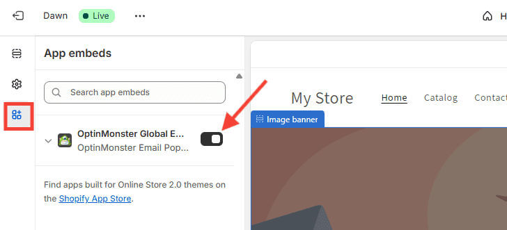 toggle-on-app-embed-optinmonster - OptinMonster Toggle on App embed block