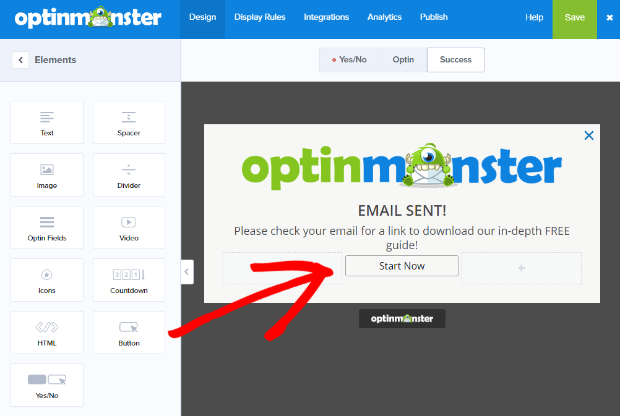 add_button - OptinMonster add button to success message design