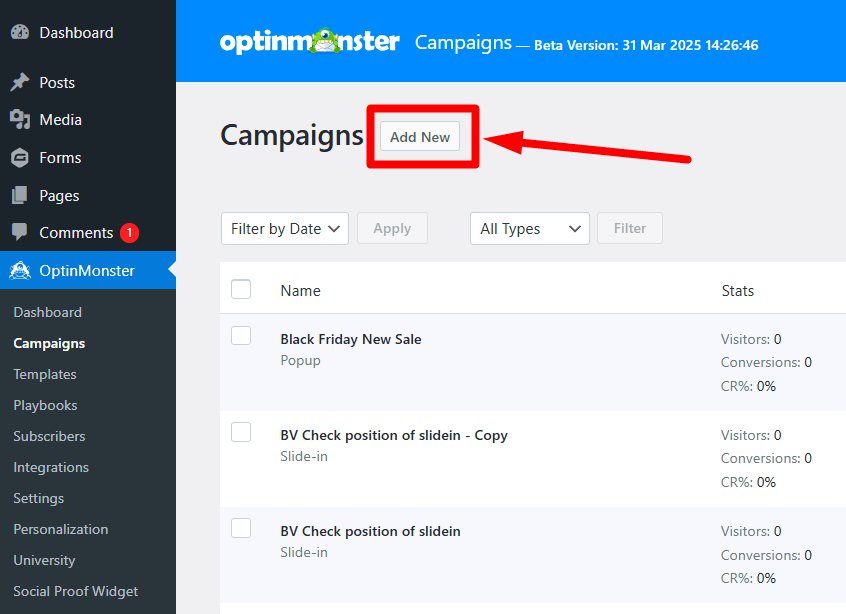 AddNewButton - OptinMonster Add new campaign button