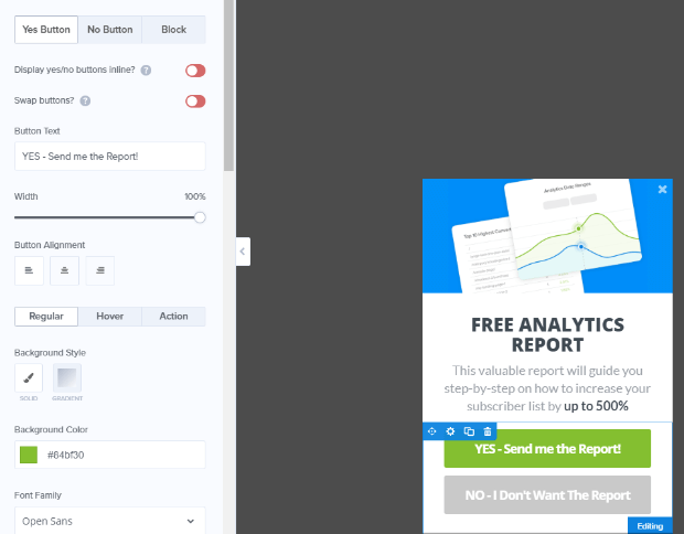 button-editing-tools - OptinMonster yes/no button editing tools