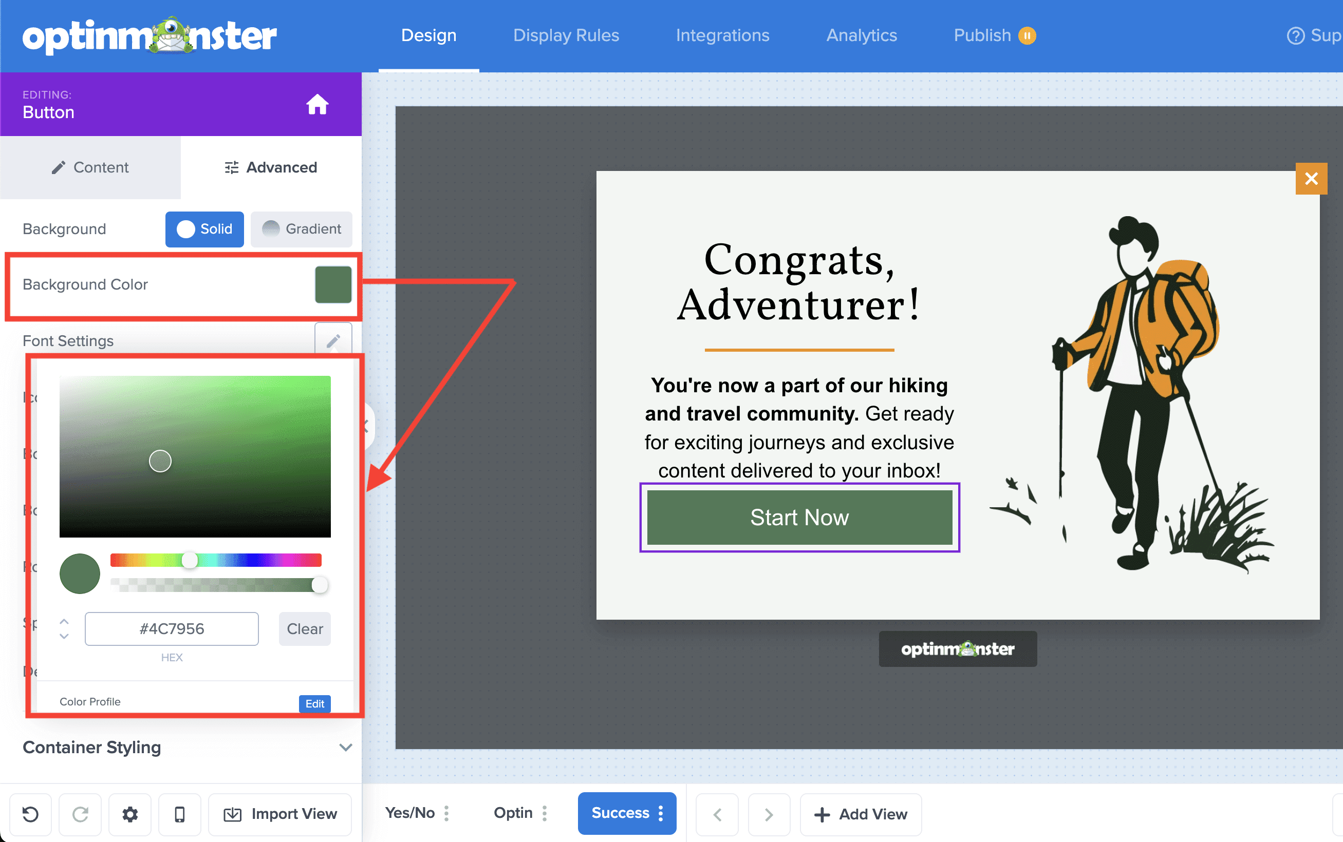 Button Background Color - OptinMonster