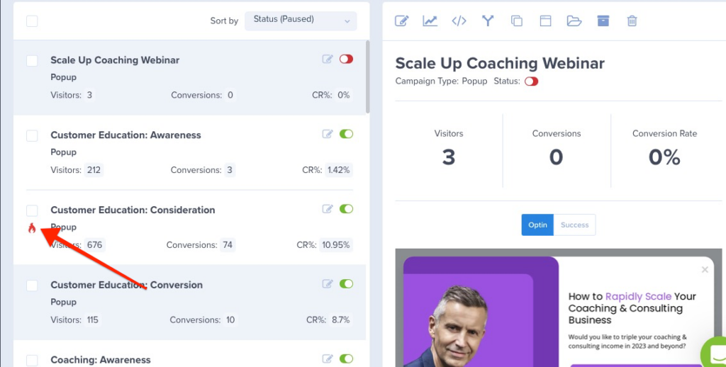 fire icon campaign analytics - OptinMonster On fire campaigns are those performing exceptionally well.