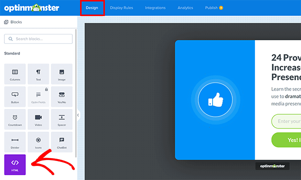 Choose-HTML-block - OptinMonster