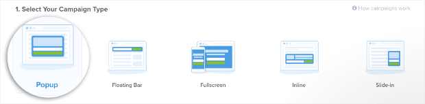 Choose popup campaign types-min - OptinMonster Choose popup campaign types