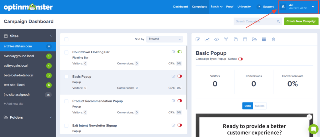 click user icon - OptinMonster