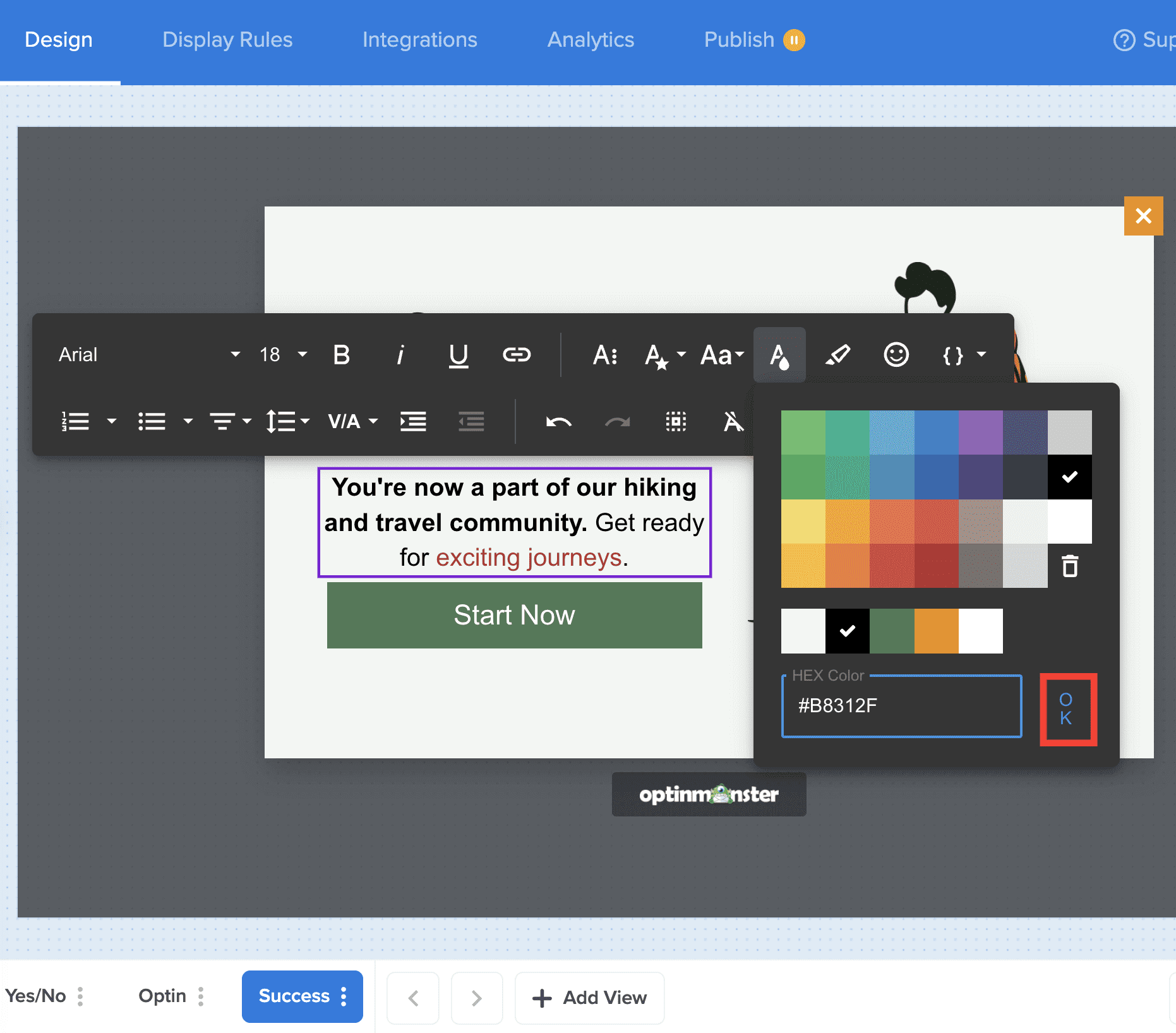 Confirm HEX Color - OptinMonster
