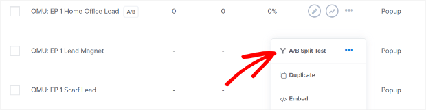 create-split-test - OptinMonster create your split test