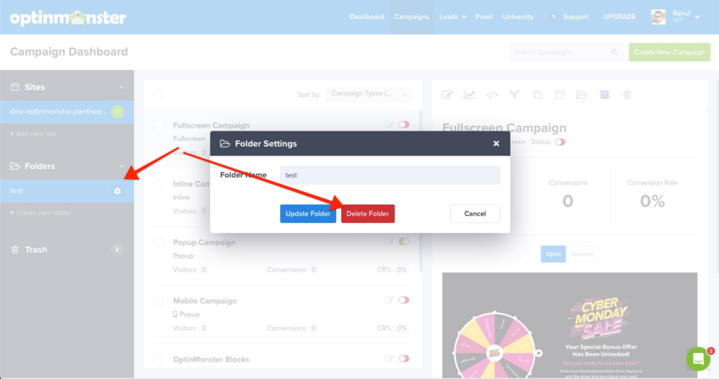 delete folder - OptinMonster delete folder