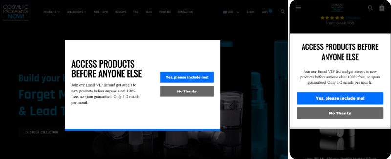 desktop and mobile - OptinMonster Cosmetic Packaging Now optins
