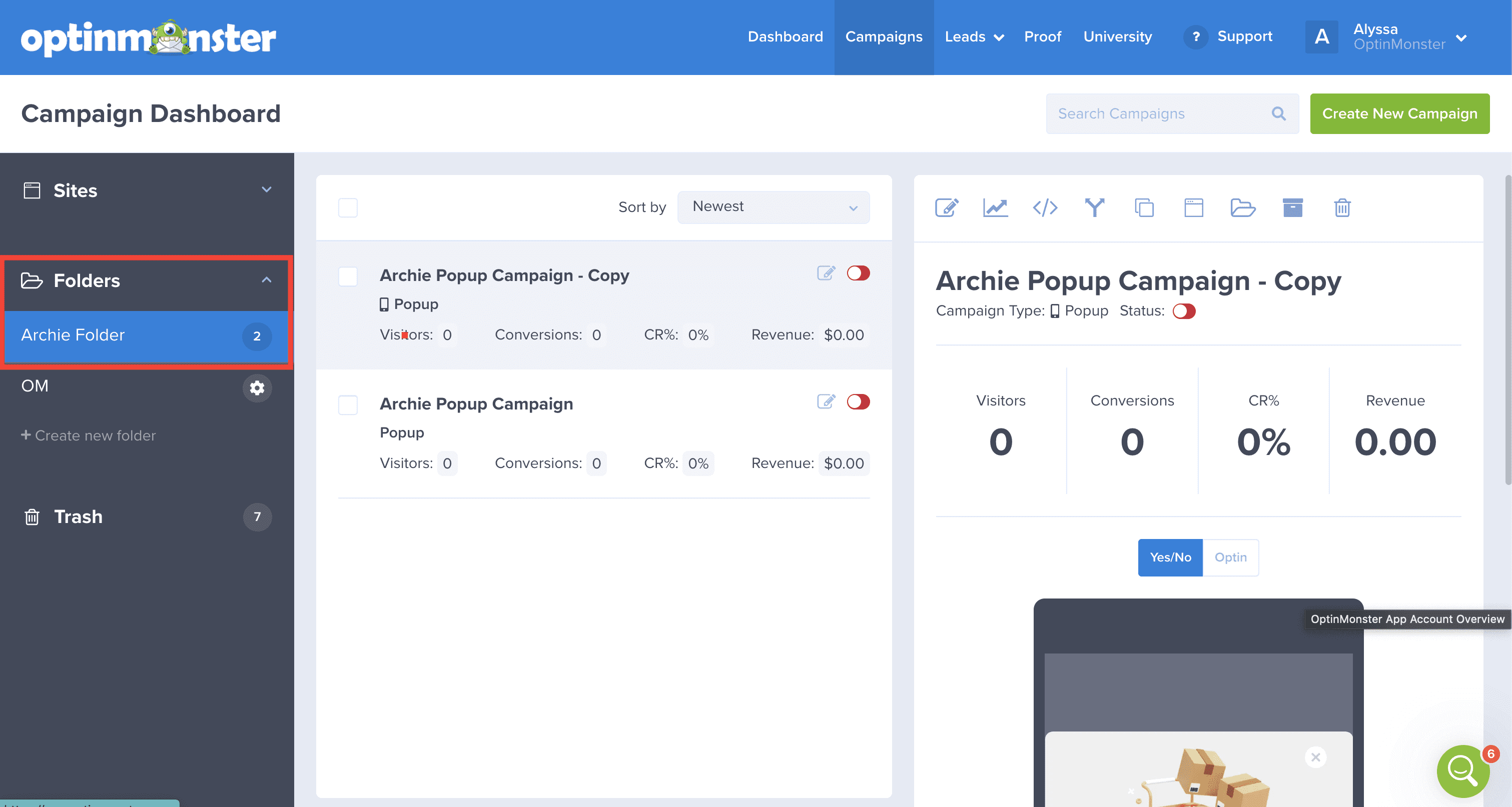 Select Folder - OptinMonster