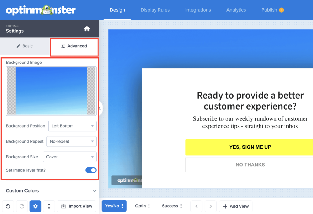 fullscreen background image settings - OptinMonster - OptinMonster fullscreen background image settings
