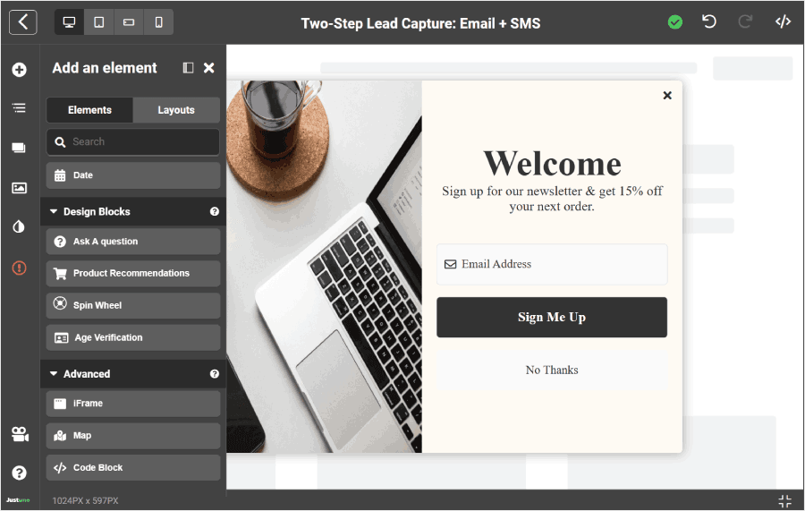 Justuno's design blocks - OptinMonster Justuno's design blocks