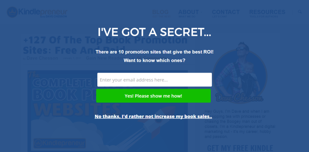 KindlePreneur uses a fullscreen optin from OptinMonster - OptinMonster KindlePreneur uses a fullscreen optin from OptinMonster to share content upgrades