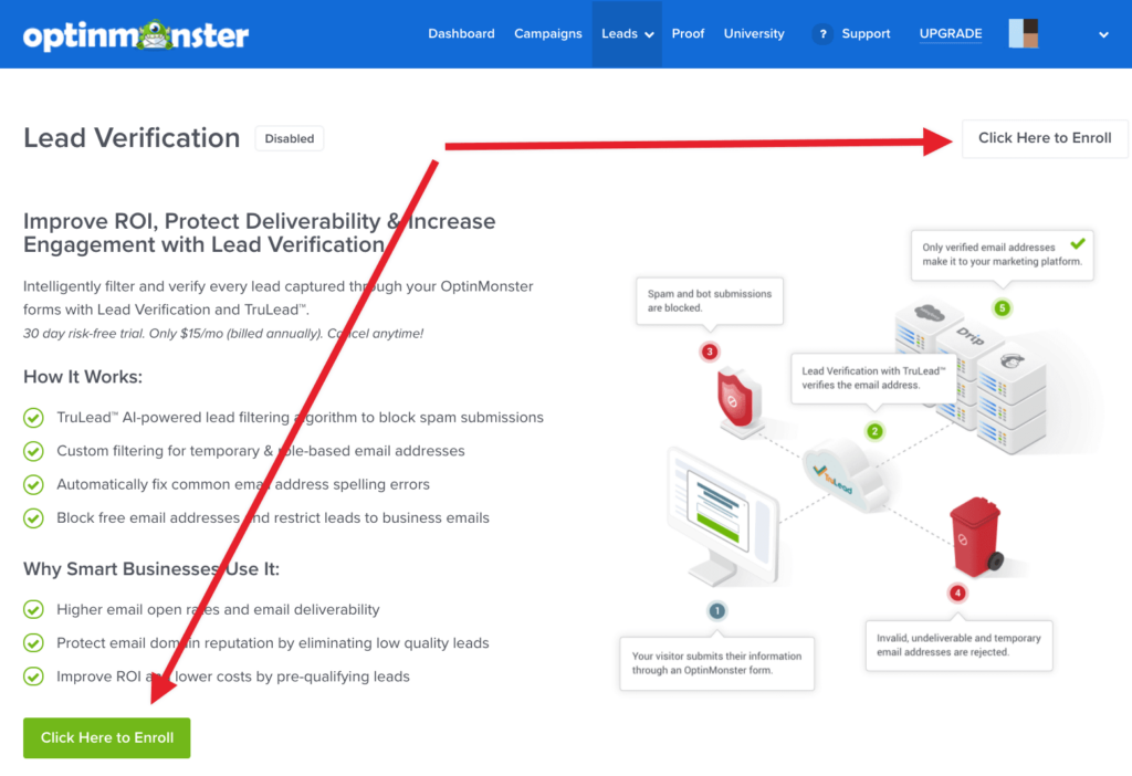 Enroll in Lead Verification in OptinMonster. - OptinMonster Enroll in Lead Verification in OptinMonster.