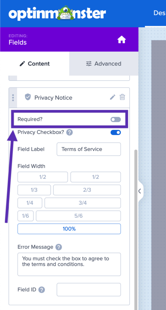 Make the Privacy Notice checkbox required or not required. - OptinMonster Make the Privacy Notice checkbox required or not required.