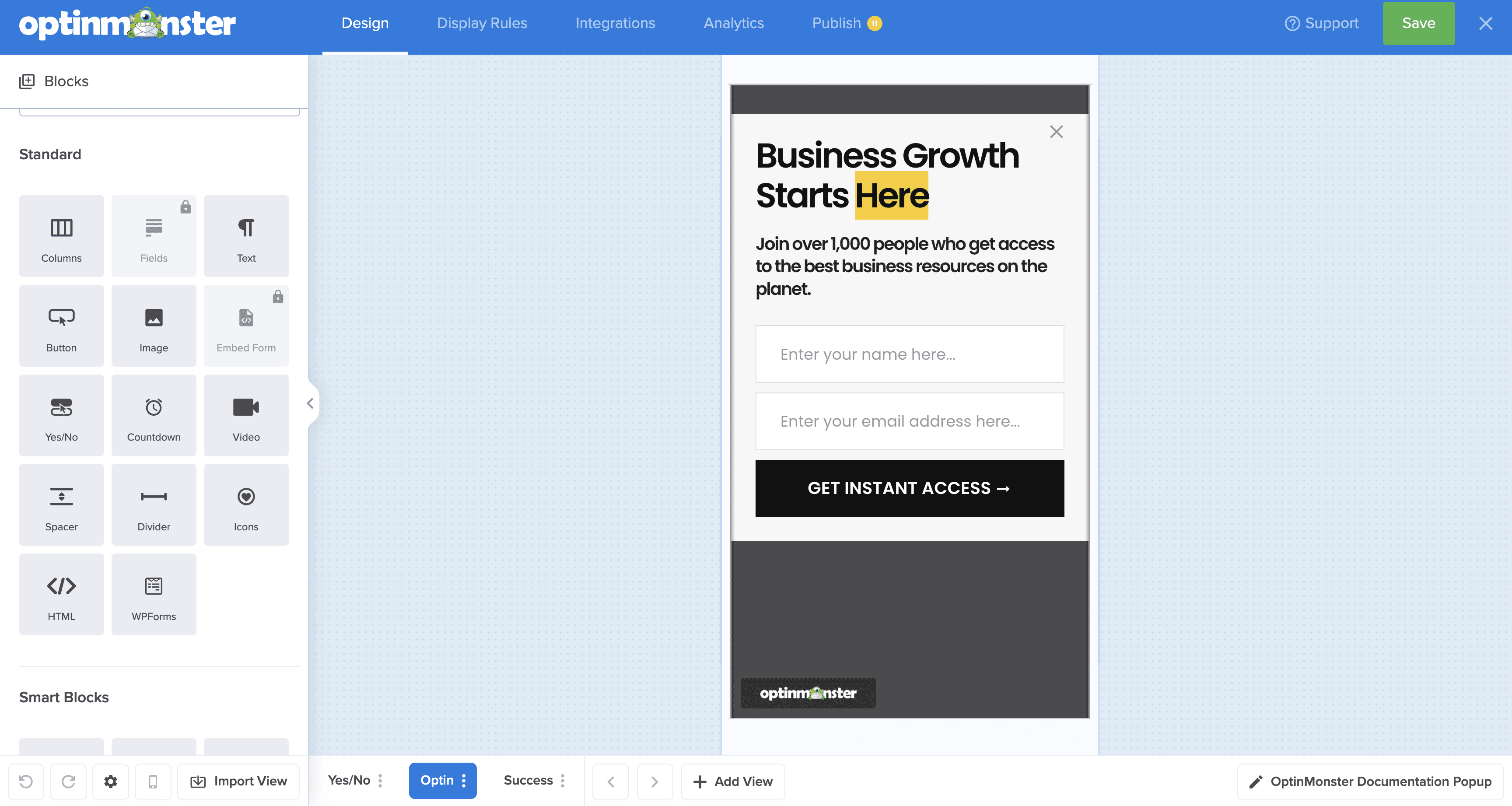 delete column contents canvas - OptinMonster Mobile preview of campaign in the builder