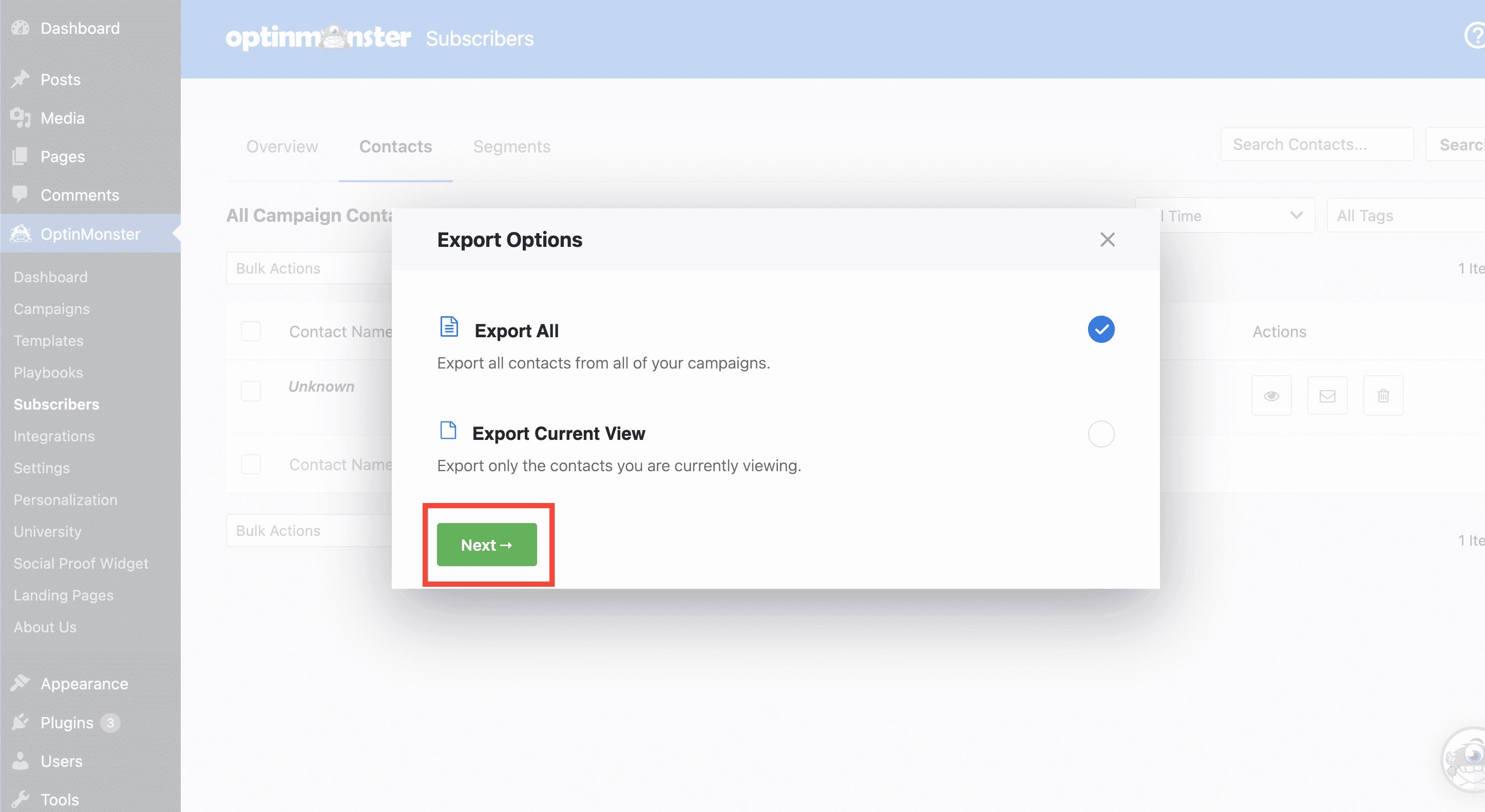 Export Leads - OptinMonster