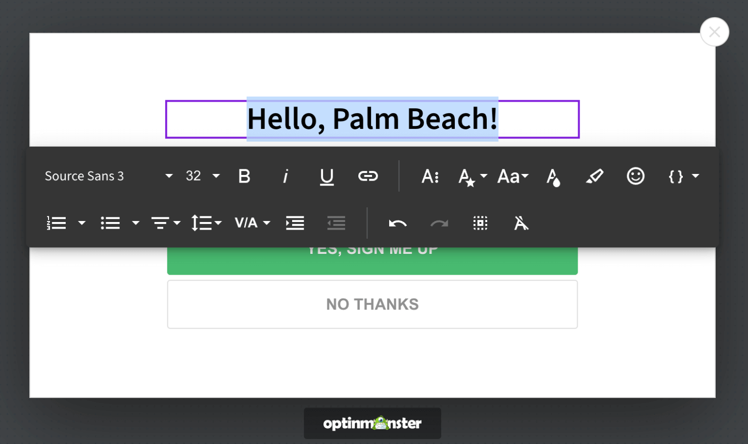 popup_edit text-min - OptinMonster how to create geomarketing popups