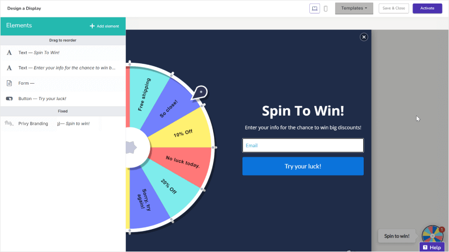 Editing a spin-to-win campaign in Privy's classic builder - OptinMonster Editing a spin-to-win campaign in Privy's classic builder